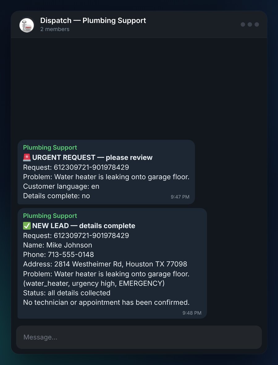 Dispatcher group with an urgent alert and a complete new lead